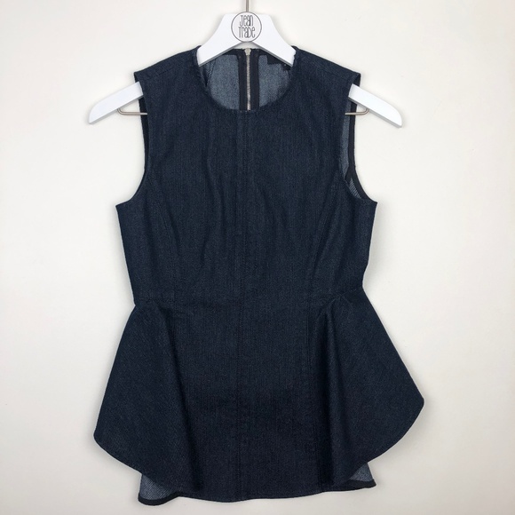 Theory Kalsing Sleeveless Denim Peplum Top - Picture 1 of 7